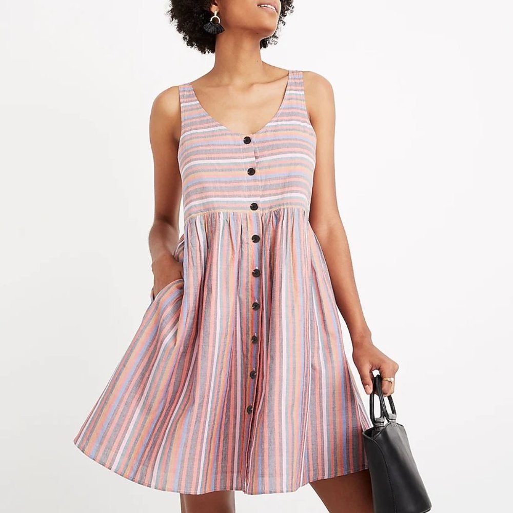 Women's Scoopneck Tank Dress in Rainbow Stripe | Madewell | Small